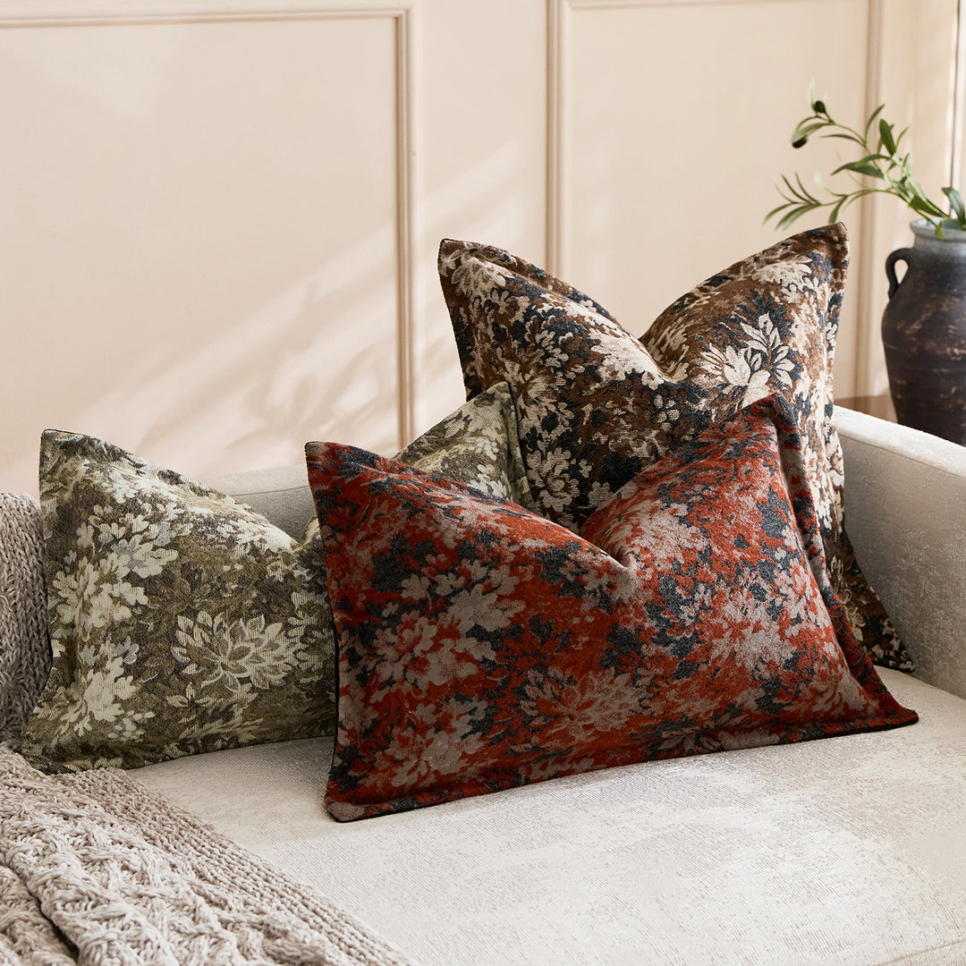 Oversized Jacquard Floral Velvet Throw Pillow Cover with Hidden Zipper