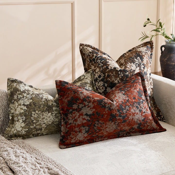 Oversized Jacquard Floral Velvet Throw Pillow Cover with Hidden Zipper