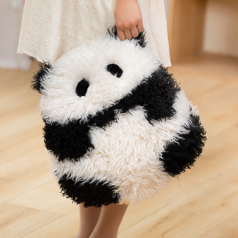 Round Curly Faux-Fur Decorative Cushion with Center Plush Hedgehog Stornfield