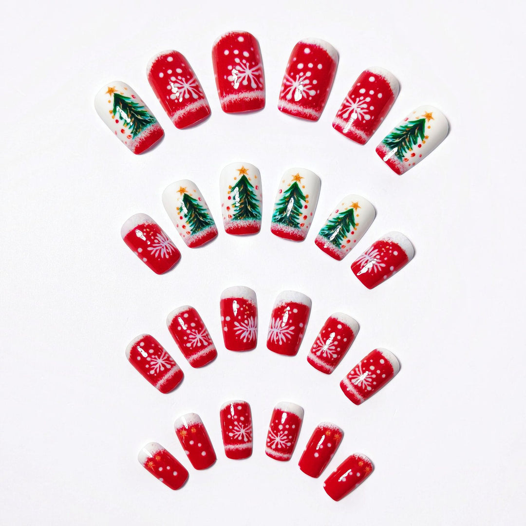 Artificial nails with festive Christmas tree motif Stornfield