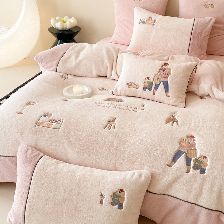 Plush Embroidered Cozy Duvet Cover Set with Decorative Pillow Shams