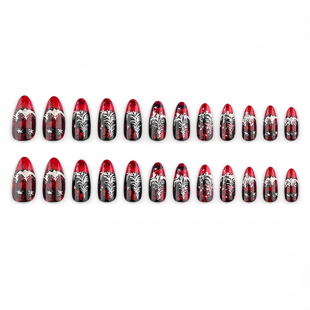 Artificial nails in elegant winter design with 3D Christmas tree motifs Stornfield
