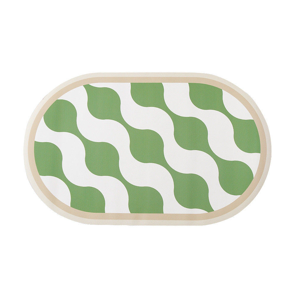 Oval non-slip vinyl mat with fine mosaic print and water-repellent surface Stornfield