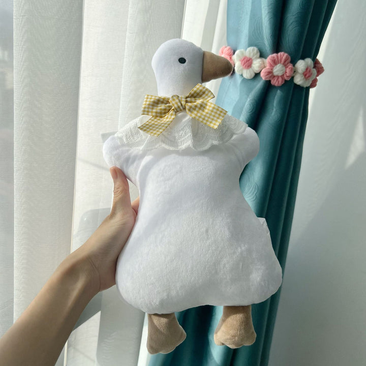 Plush Duck Comforter Pillow with Gingham Bow