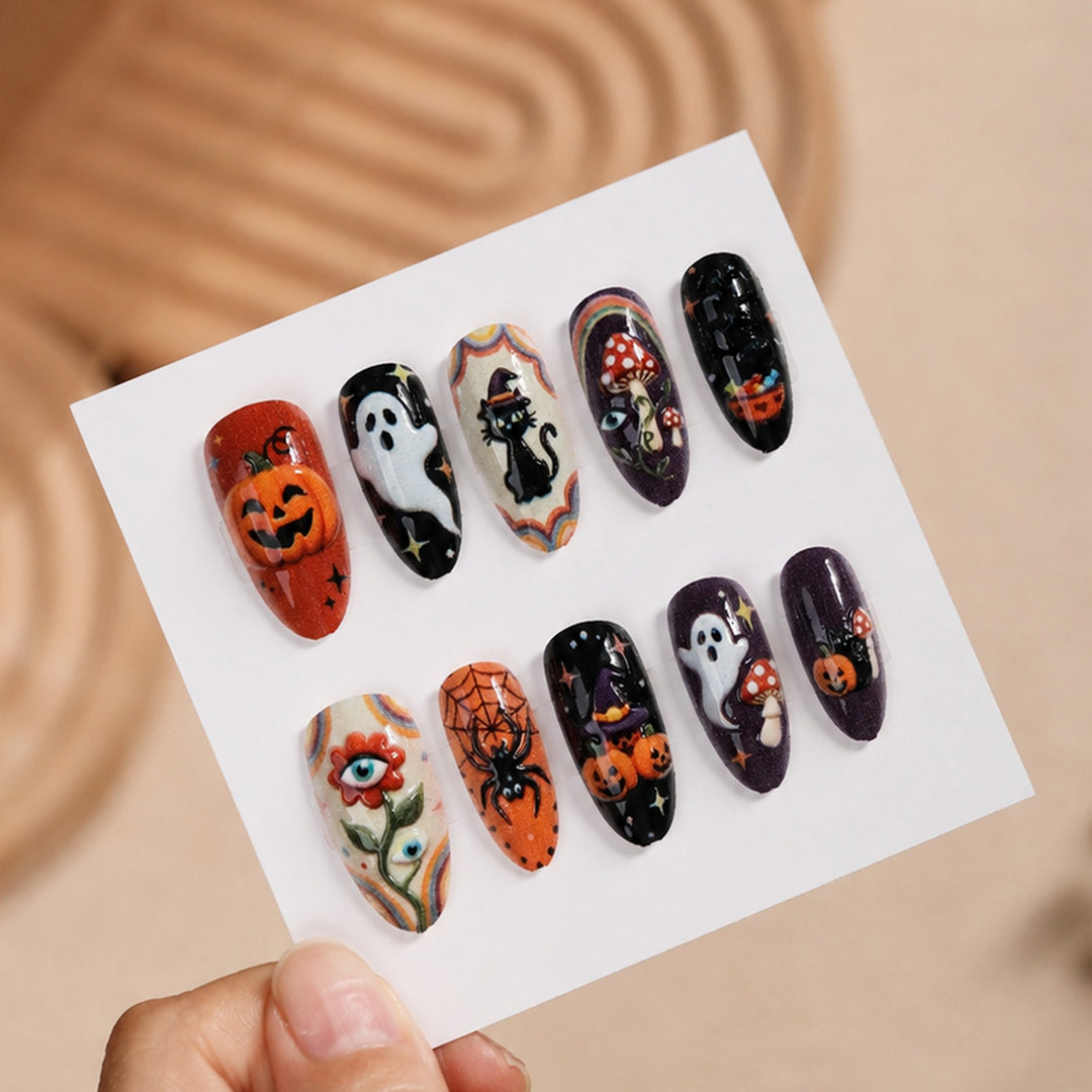 Festive artificial nail set with spooky Halloween motifs Stornfield