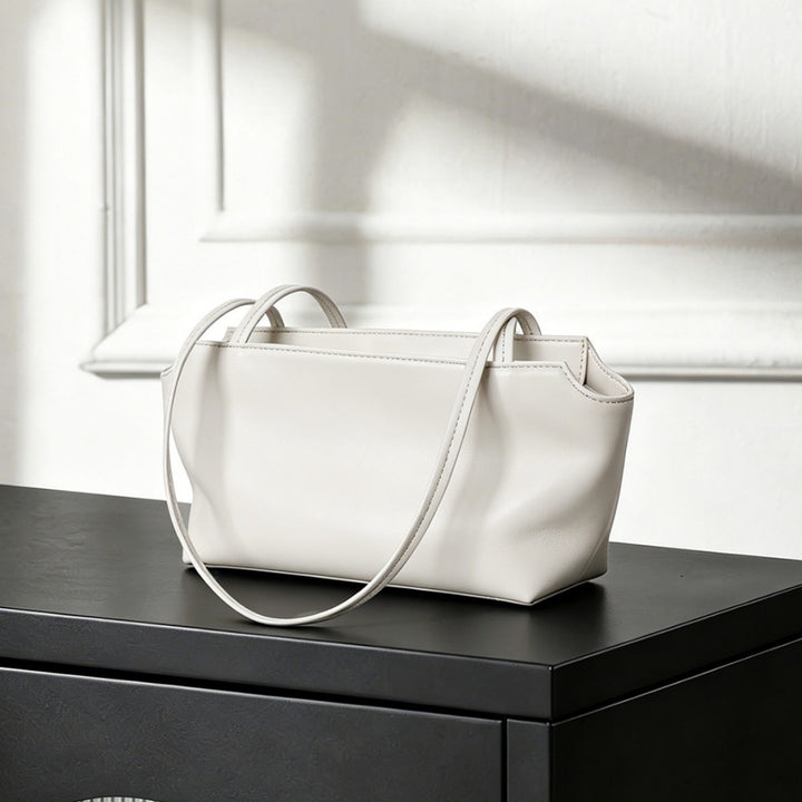 Structured Pebbled Faux-Leather Trapezoid Shoulder Tote with Double Slim Straps