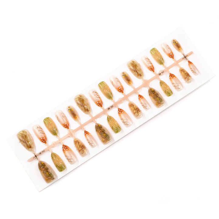 Artistic Press-On Nail Art Set with Floral Details Stornfield