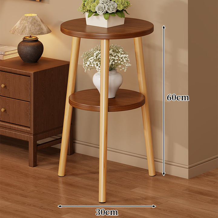Two-Tier Round Side Table Plant Stand with Solid Wood Tripod Legs