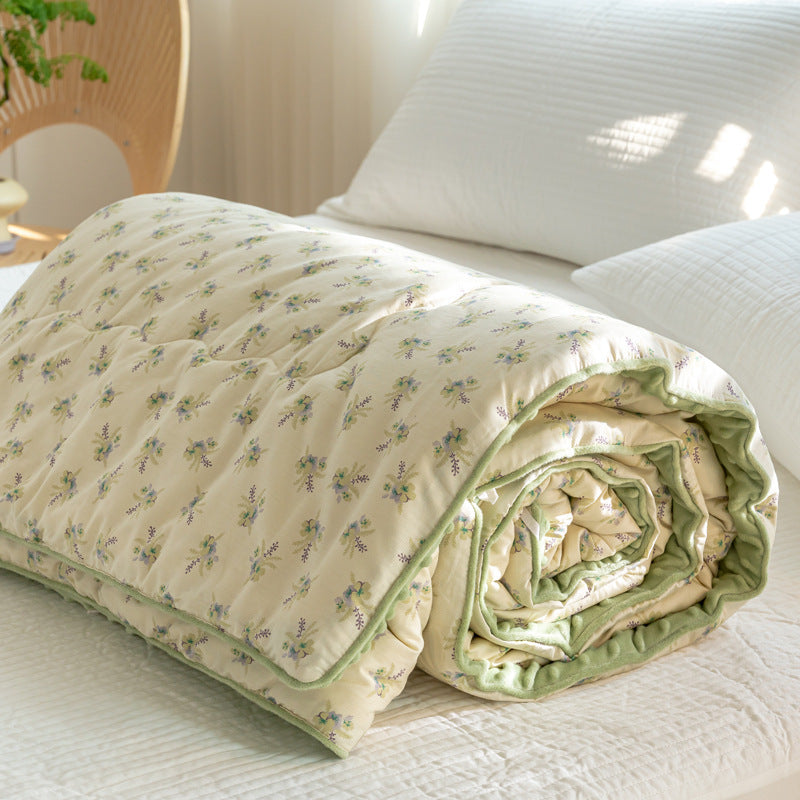 Reversible Cotton-Blend Quilted Floral Duvet-Style Throw with Plush Minky Backing