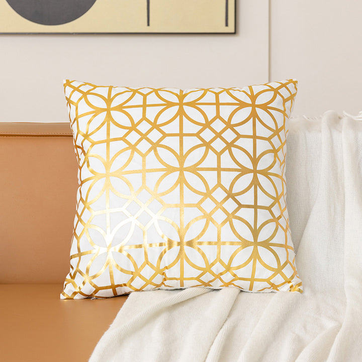 Luxe Satin-Feel Metallic Foil Geometric Square Throw Pillow Cover with Concealed Zipper