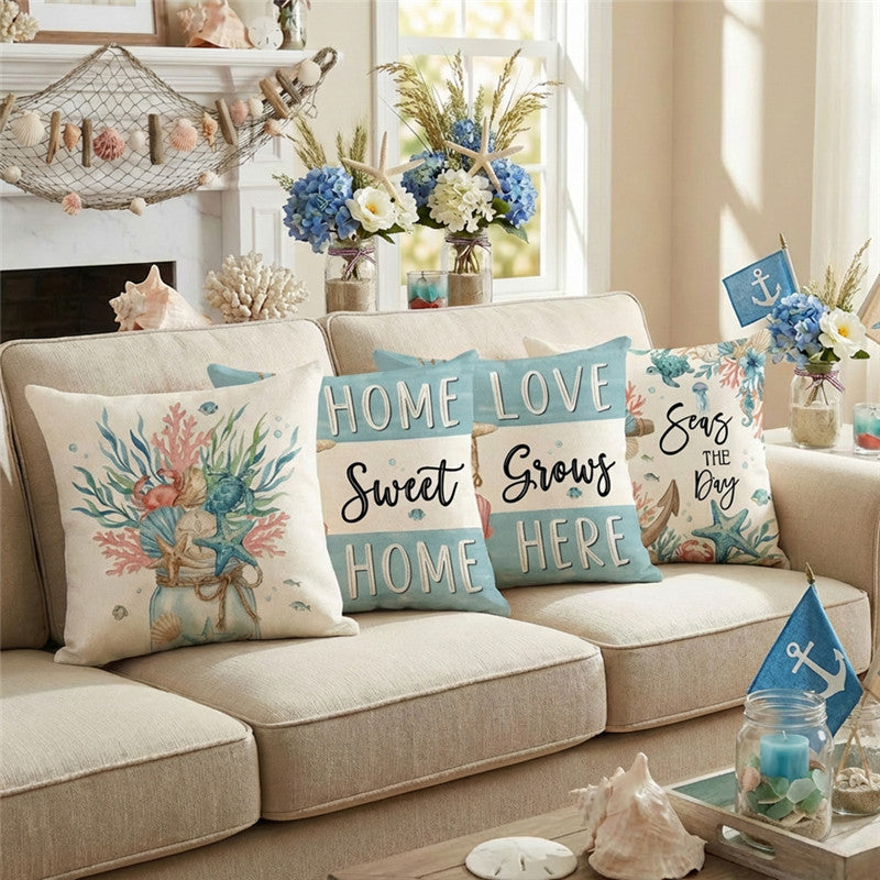 Nautical Coastal Decorative Throw Pillow with Home Sweet Home Print