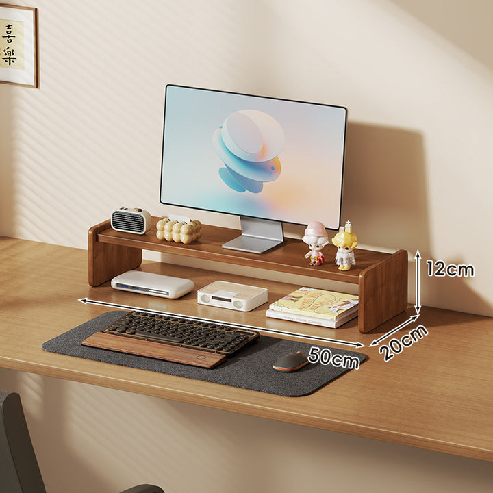 Solid Wood Monitor Riser and Desk Organizer with Dual-Level Shelf and Cable Management