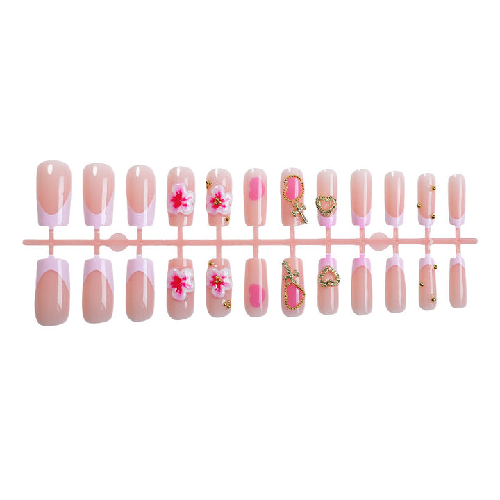 Decorative Floral Press-On Nail Set with Gem Accents Stornfield