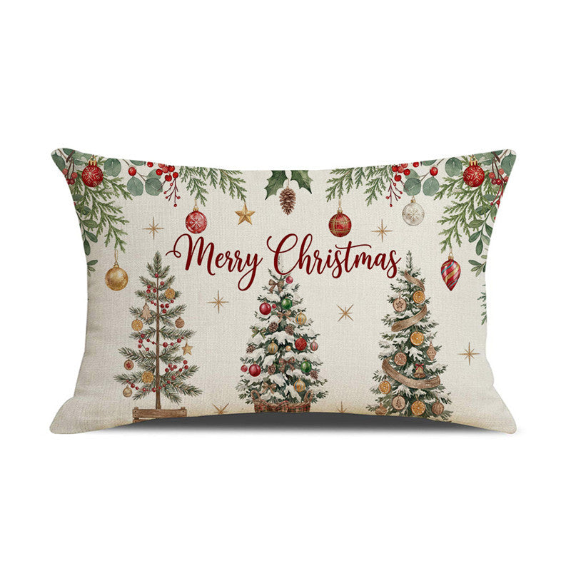 Decorative Rectangular Linen Cushion Cover with Nutcracker Ballet Christmas Print