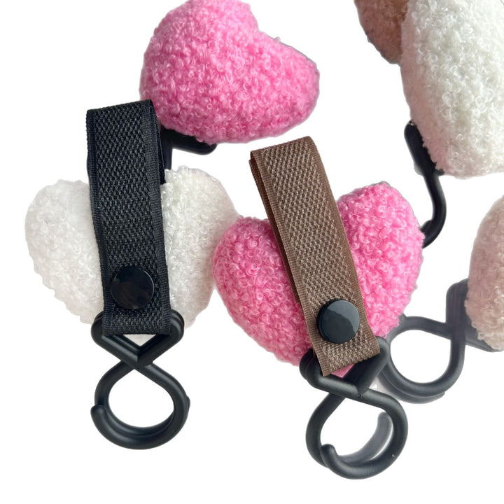 Plush Heart Bag Charm Keyring with Fabric Loop and Rubber O-Ring