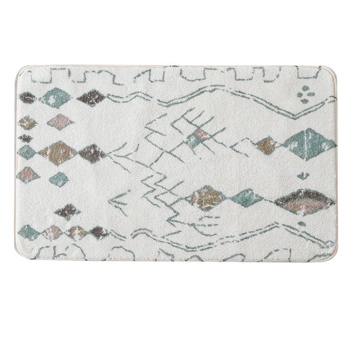 Soft cotton bathroom runner with fringes and geometric check design