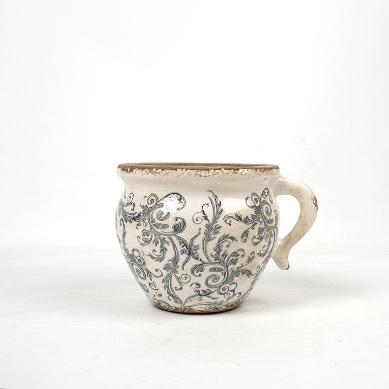Decorative ceramic pot with floral pattern Stornfield