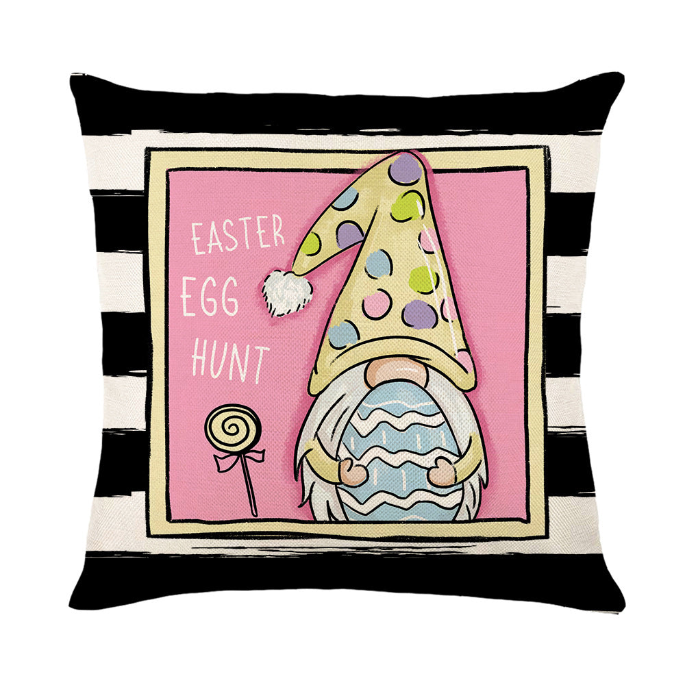 Spring Easter Cotton-Linen Square Decorative Throw Pillow Cover with 'Happy Easter' Script Print