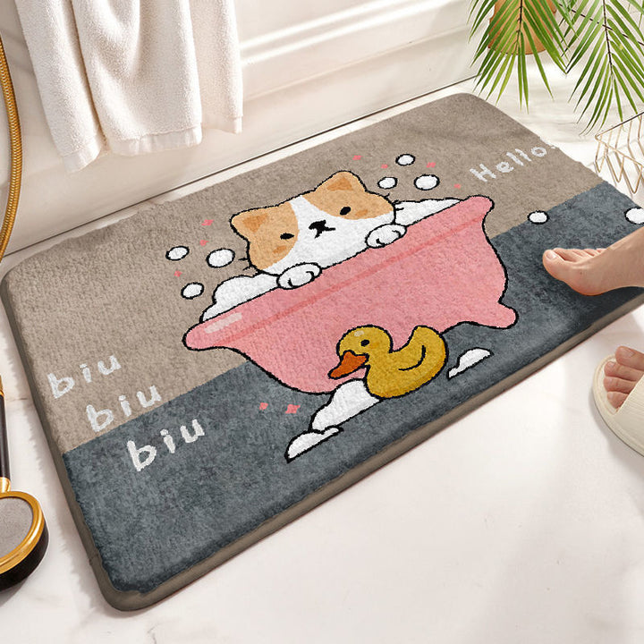 Cute Bunny-Themed Plush Bathroom Rug