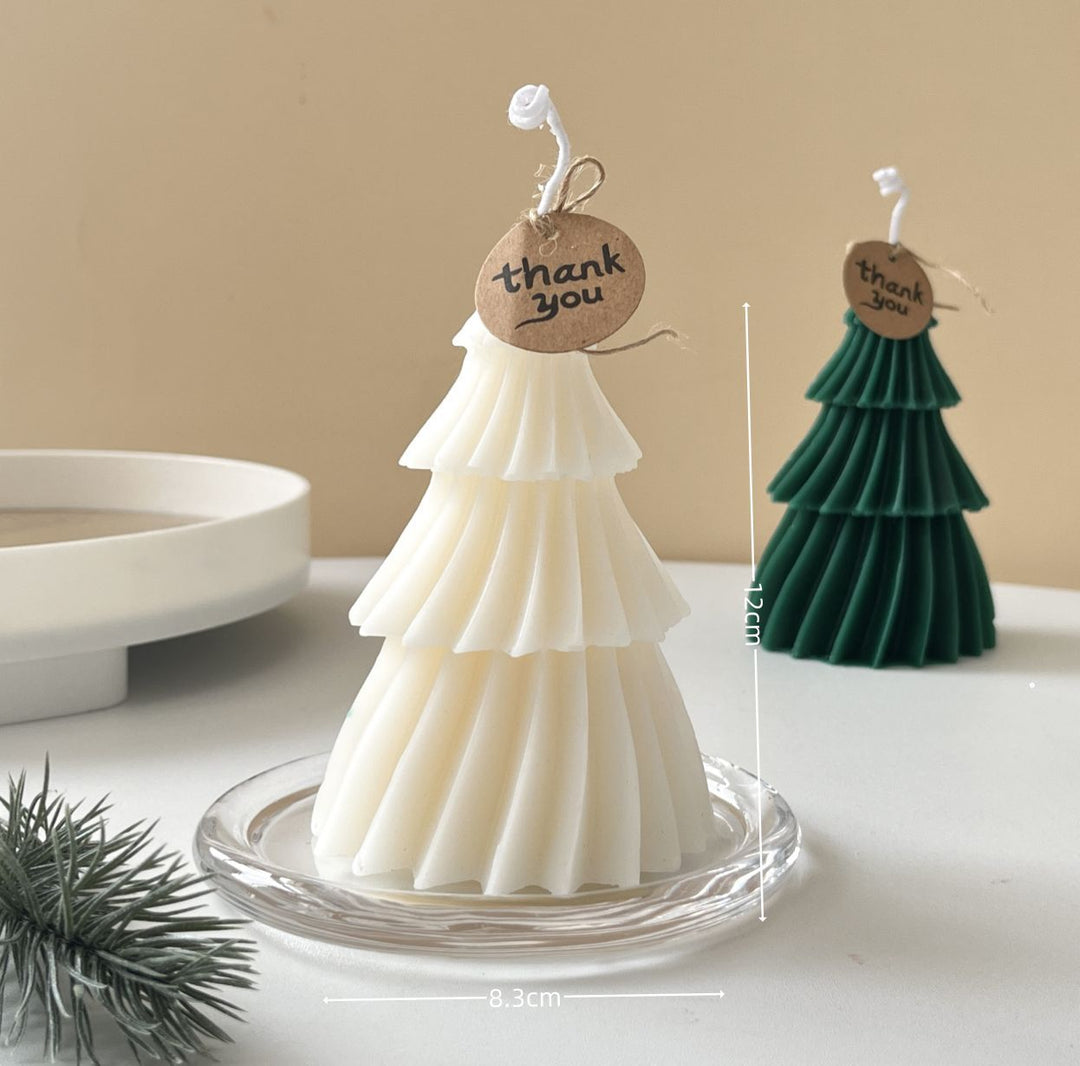 Tiered Pleated Sculptural Holiday Tree Candle Centerpiece
