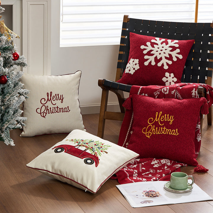Holiday Plaid Snowflake Appliqué Throw Pillow