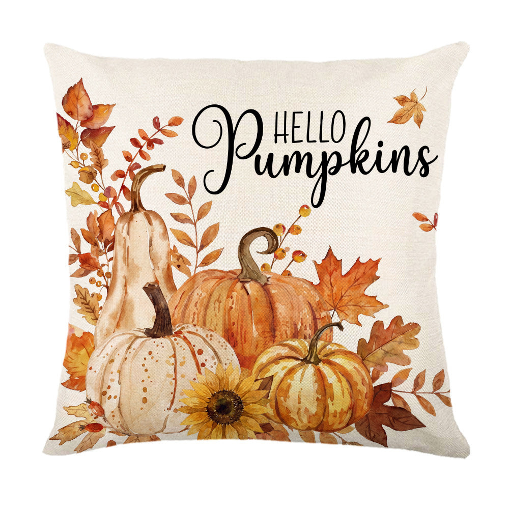 Decorative Autumn Basket Pumpkin Sunflower Square Pillow Cover with Hidden Zipper