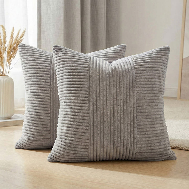 Ribbed Corduroy Square Throw Pillow Cover with Center Channel Texture and Hidden Zipper