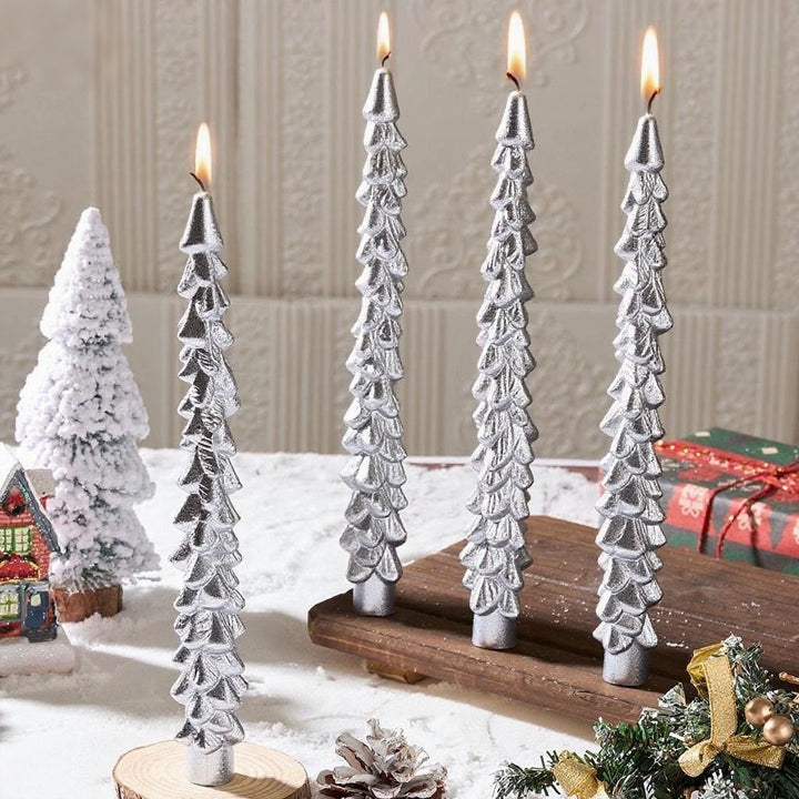 Hand-Textured Christmas Tree Taper Candle Set for Holiday Centerpieces