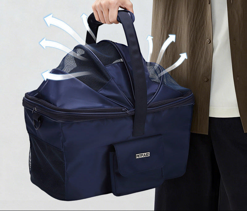 collapsible breathable pet carrier bag with reinforced base and padded handles Stornfield