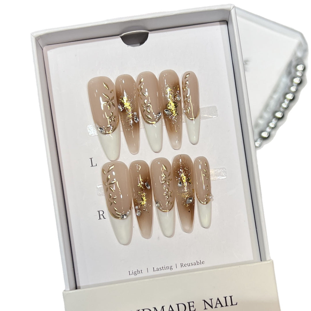 Elegant Stiletto Press-On Nail Set with Floral and Glitter Design Stornfield