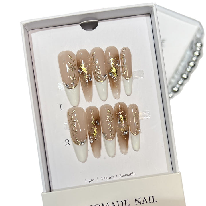 Elegant Stiletto Press-On Nail Set with Floral and Glitter Design Stornfield