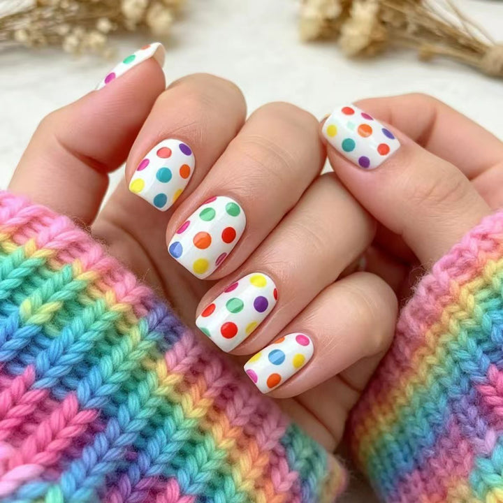 Artificial Nails in Colorful Polka Dot Pattern Stornfield