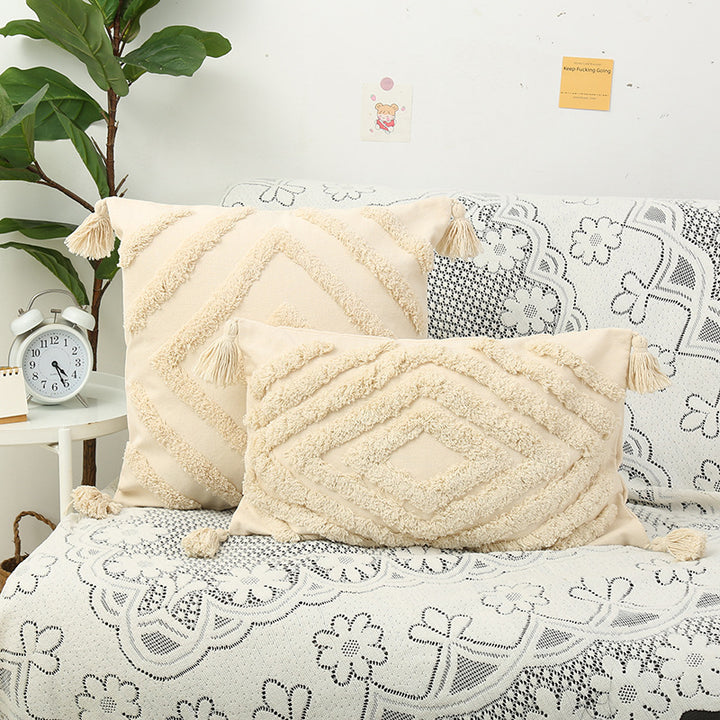 Boho Textured Chevron Tassel Throw Pillow Cover