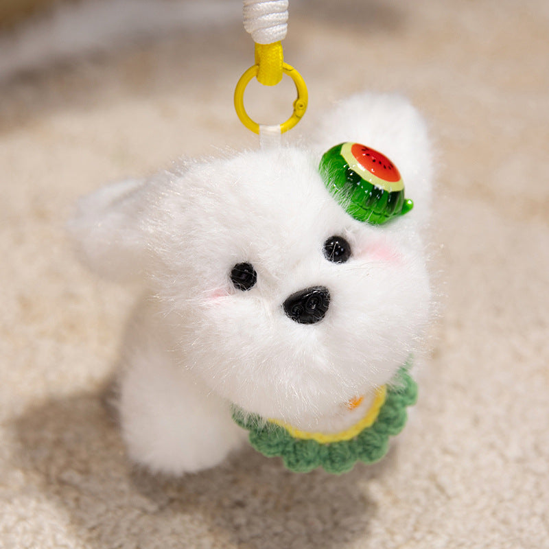 Fluffy Bunny Bag Charm Keychain with Faux-Fur Plush Body and Decorative Resin Accent Stornfield