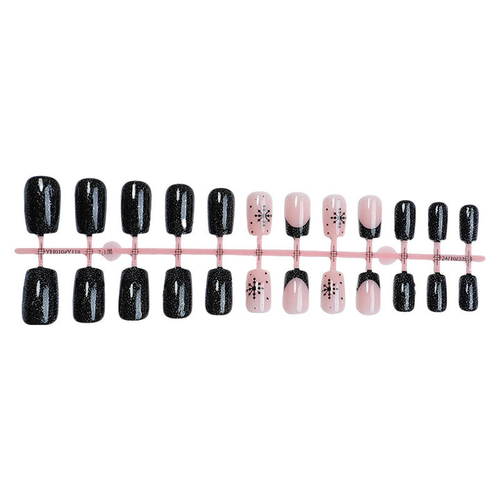 Artificial nail set with elegant black and rose designs Stornfield