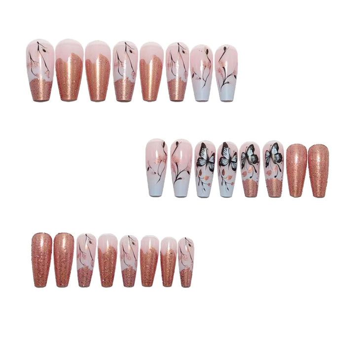 Artificial nails with filigree butterfly design and golden accents Stornfield