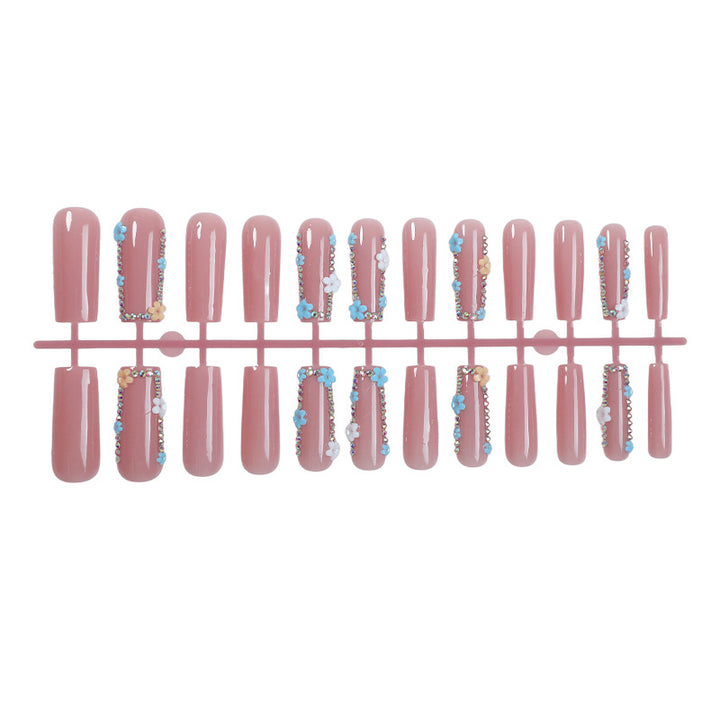 Decorative Press-On Nail Set with Floral and Gemstone Accents Stornfield