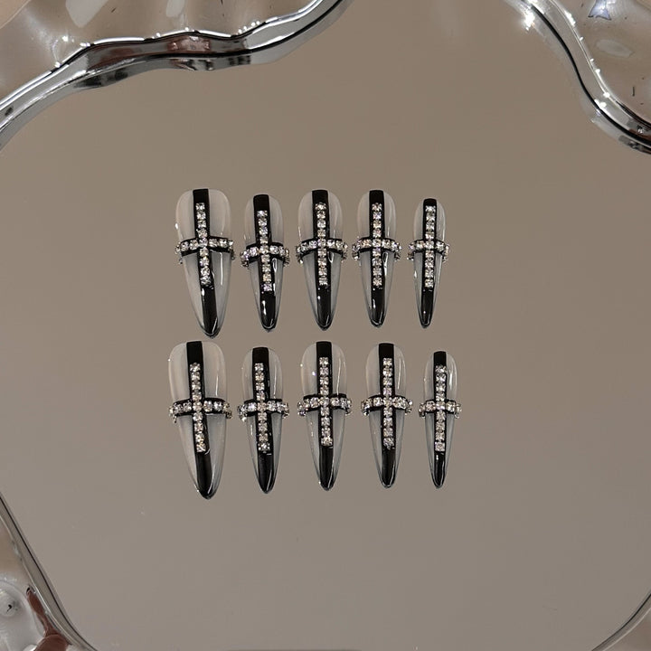 Elegant Cross-Embellished Press-On Nail Set
