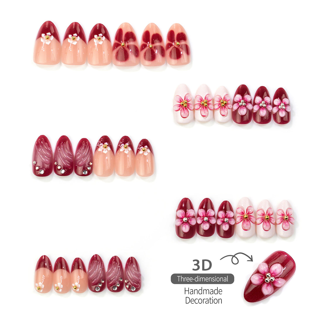 Artistic Floral-Embellished Press-On Nails Set