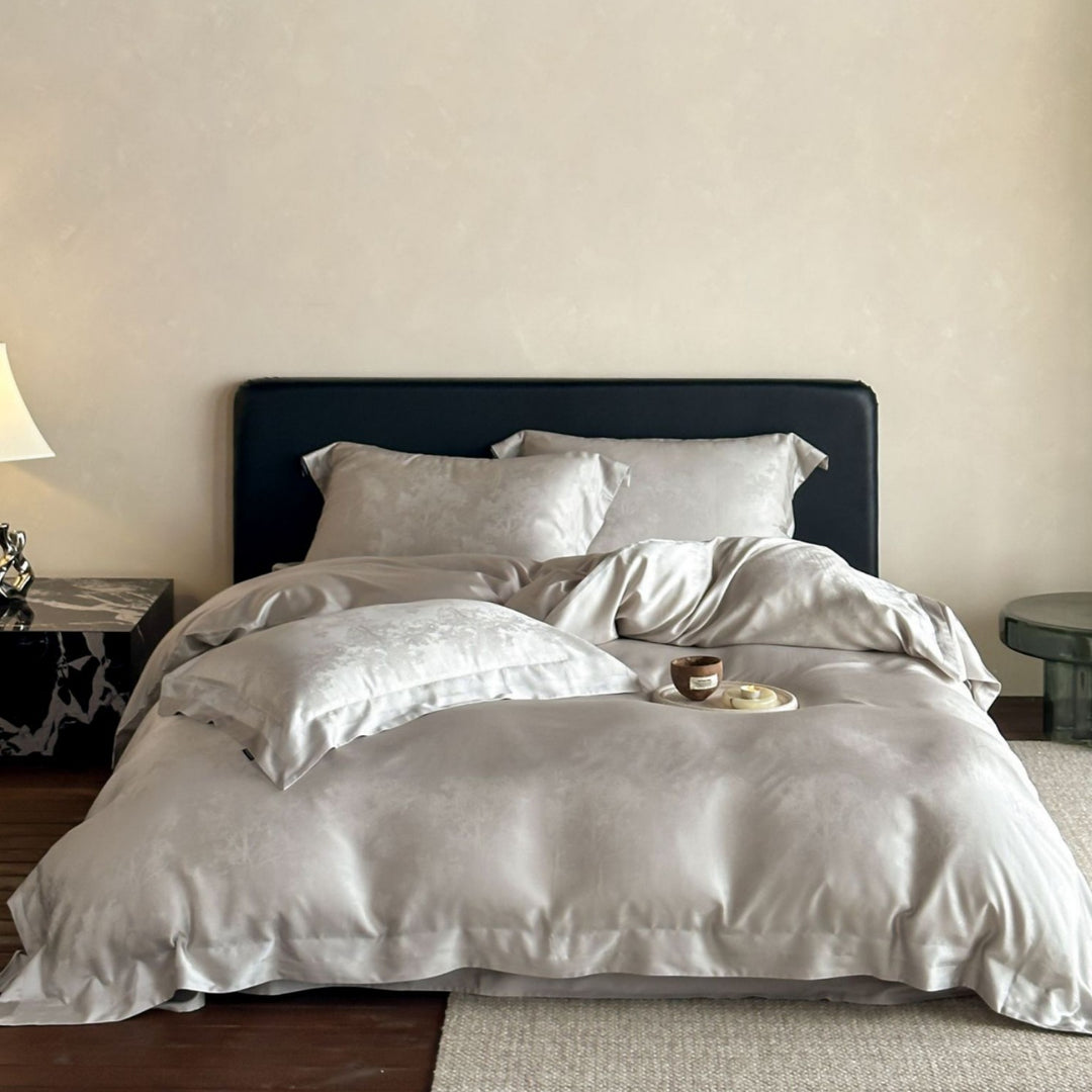 Silky Sateen Jacquard Duvet Cover Bedding Set with Envelope Pillow Shams