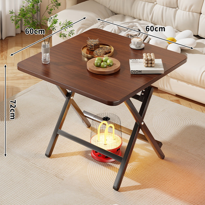 Square Foldable Marble-Effect Coffee Table with Cross-Leg Metal Frame