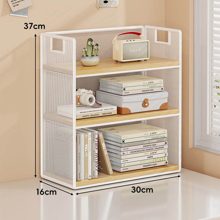 Perforated Metal Two-Tier Desktop Organizer Shelf with Integrated Carry Handles