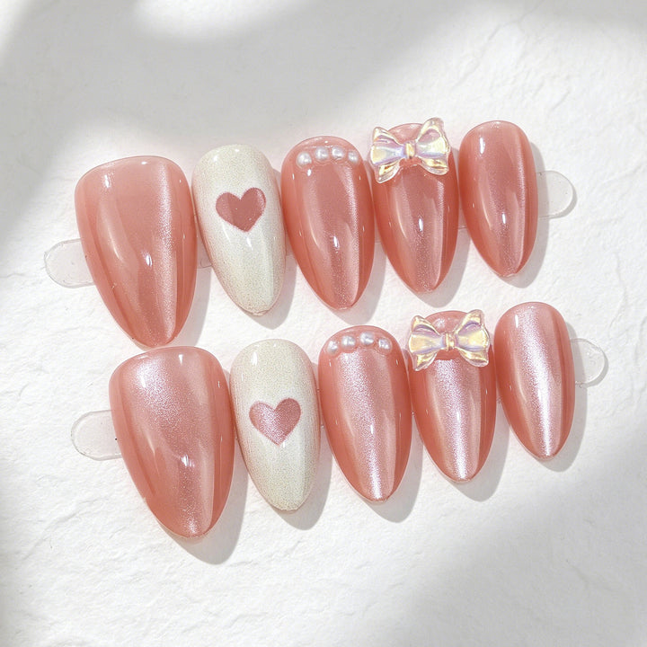 Decorative Press-On Nail Art Set with Heart and Bow Embellishments Stornfield
