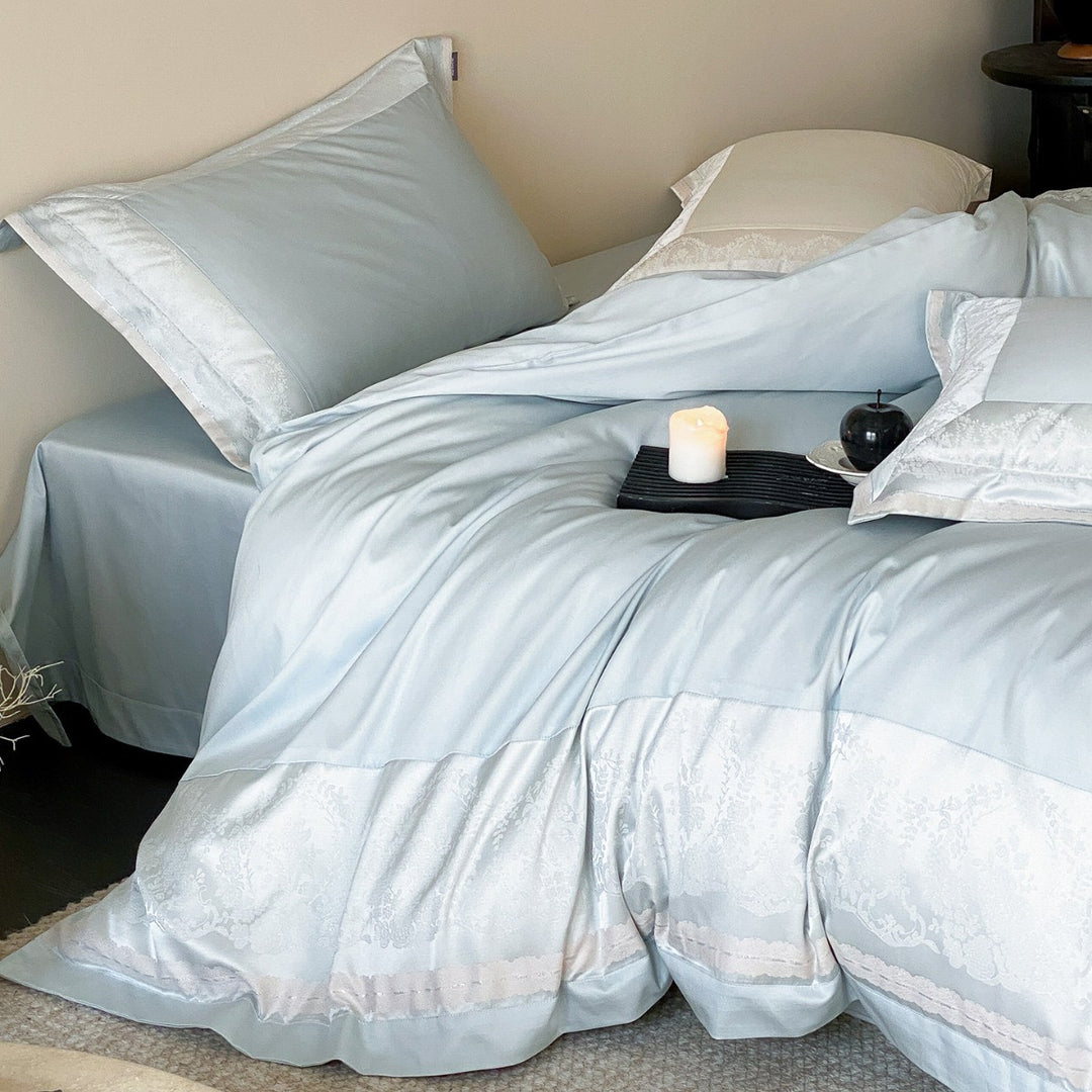 Luxury Cotton-Sateen Jacquard Border Duvet Cover Set with Hidden-Zip Closure