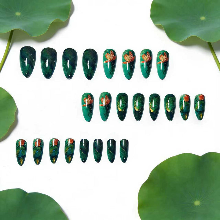 Artificial artificial nails with elegant water lily design Stornfield