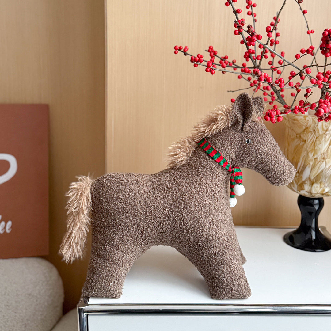 Decorative cuddle horse made of teddy fleece as a decorative and play cushion