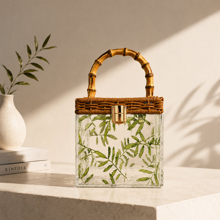 Clear Acrylic Handbag with Bamboo Handle