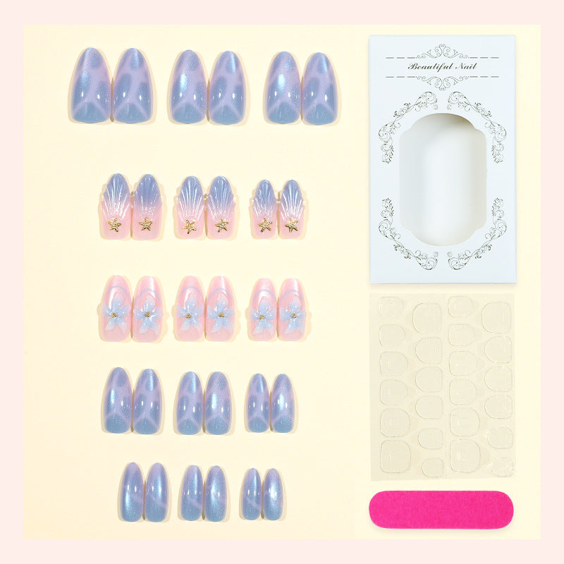 Artistic Press-On Nail Set with Iridescent Shell Accents Stornfield