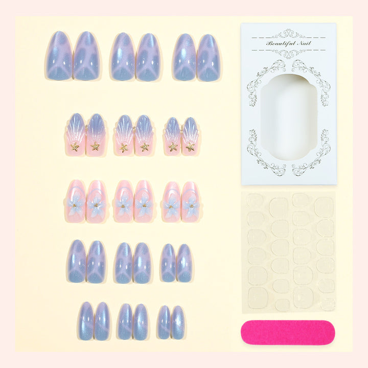 Artistic Press-On Nail Set with Iridescent Shell Accents Stornfield