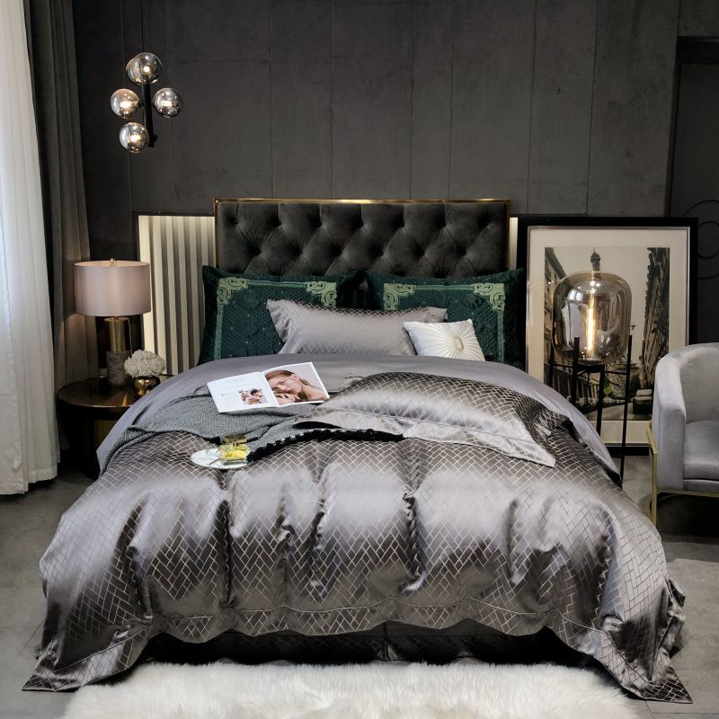 Luxury Satin Jacquard Geometric Duvet Cover and Pillowcase Bedding Set